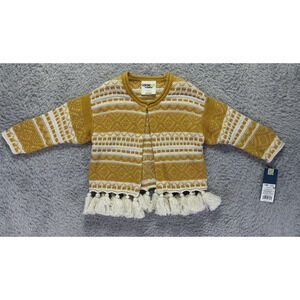 OshKosh Cardigan Girl 18 Months Cardigan Sweater Yellow‎ White Fringe Boho NWT